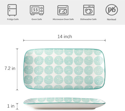 Selamica Ceramic Serving Platters, 14 Inch Serving Trays for Party Entertaining, Large Rectangular Serving Plates for Appetizer, Charcuterie, Dessert, Fruit, Set of 4, Assorted Colors