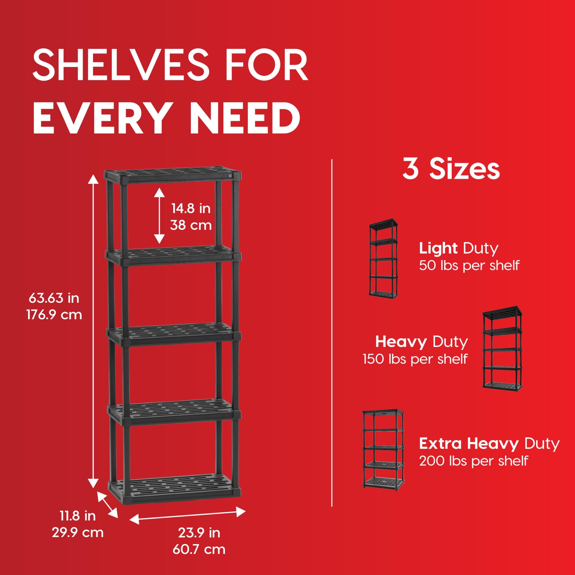 IRIS USA Plastic Storage Shelves |Made in USA| 64"H x 24"W x 12"D - Black