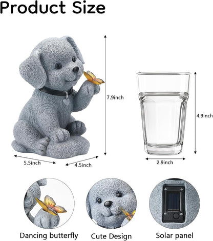 Solar Puppy Dog Garden Decor - Cute Pet Memorial Statue, Auto On/Off LED Light, Weatherproof Resin for Yard Pathway & Dog Lover Gifts