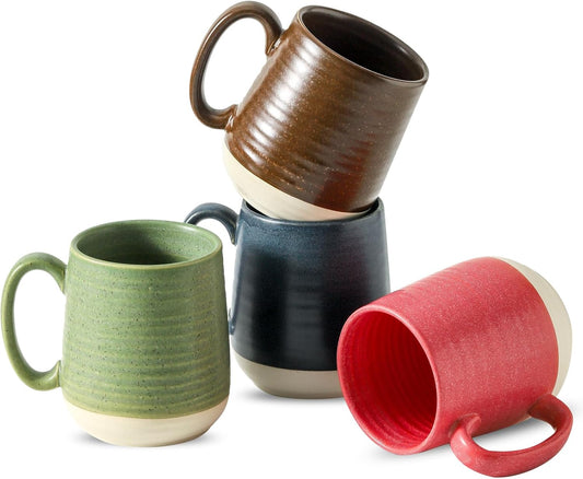 Hasense 15 Ounce Porcelain Coffee Mugs Set of 4 with Large Handle Perfect for Coffee, Tea, Milk, Chocolate and Latte, Unqiue Glaze Ceramic Coffee Cups Set for Man and Woman, Colorful