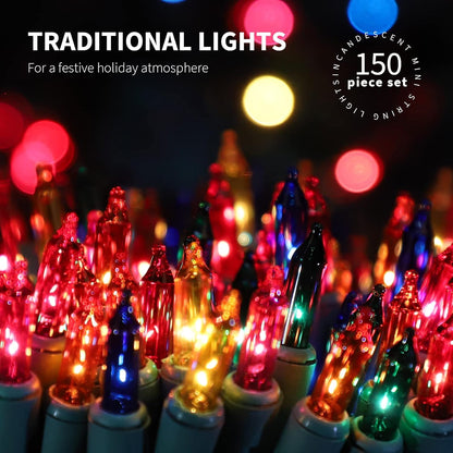 150LIGHTS Multi Extra-Bright with End Connectors Christmas Decorative Lights 9.72m UL Certified Mini String Light Set Waterproof for Home Garden Holiday Christmas Tree Party Patio Wedding