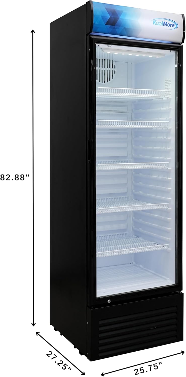 KoolMore KM-MDR-1GD-15C 26 in. Commercial Glass Door Merchandiser Refrigerator with LED Lights, 15 cu. ft. in Black, ETL Listed