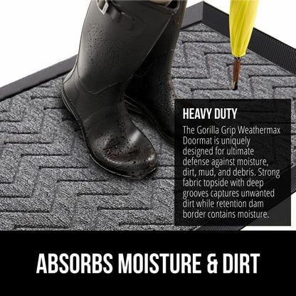 GORILLA GRIP 100% Waterproof All-Season WeatherMax Doormat, 34x58, US Designed Natural Rubber, Stain and Fade Resistant, Low Profile Indoor Outdoor Door Mats, Easy Clean Patio Mat, Steel Chevron