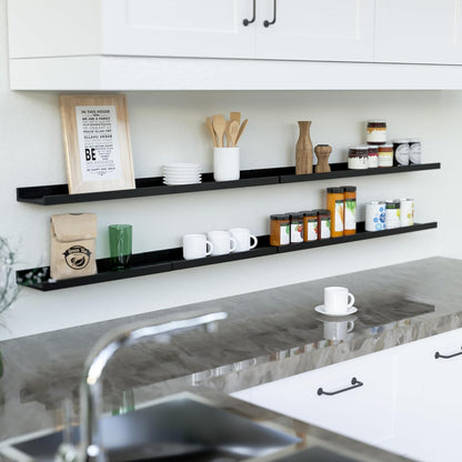 RICHER HOUSE Floating Wall Mounted Shelves, 8pc Set with Lip - Black Nursery Book Shelves for Bedroom, Bathroom, Kitchen Decor Storage