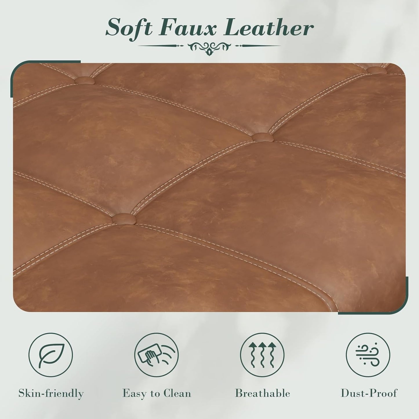 Apicizon 60”Ottoman with Storage, Queen Size End of Bed Storage Bench with Tufted Button, Upholstered Sitting Bench for Front Door Entrance,Bedroom,Dining Room, Entryway，Vintage Brown