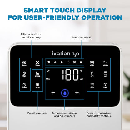 Ivation H2O Hot & Cold Countertop, Reverse Osmosis Water Filter, TDS Filter System, 4 Stage RO Water Filtration, 6 Temperature Presets, 3:1 Pure to Drain, Portable Plug-and-Play - White