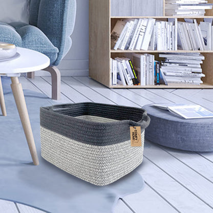 COMFY-HOMI Cotton Rope Woven Basket with Handles for Shelves,Toys,Book, Cloth Storage Baskets Bin for Organizing-13.5"x11"x9.5" Toy Decorative Organizer for Living Room, Bathroom-Light Grey