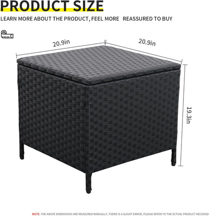 Outdoor Wicker Storage Side Table, Patio Black PE Rattan End Table with Storage, Square Container for Furniture Covers, Toys, and Gardening Tools