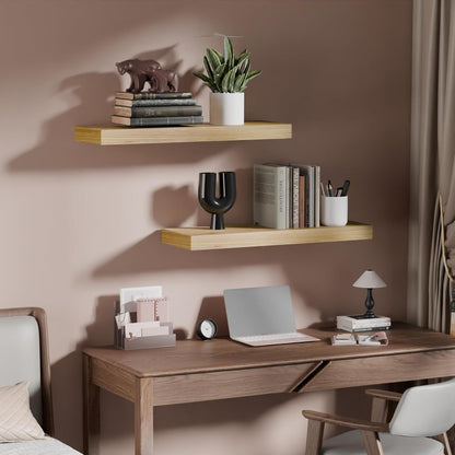 IAE Floating Wall Shelves 16 inch,Bathroom Shelves Wall Mounted,Invisible Shelves Floating Kitchen Shelves,Wooden Wall Shelves with Brackets for Living Room Wall Mounted,Easy Install,Set of 2,Natural