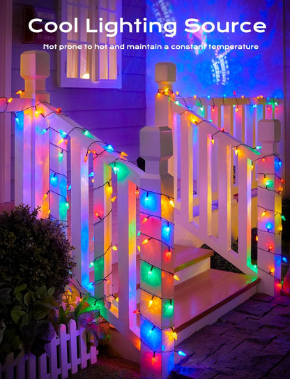 Brightown LED C6 Solar String Lights Outdoor Waterproof Fairy Lights, 22.64ft 50 LEDs Multicolor Solar Christmas Lights Outdoor, Christmas Decorations for Christmas Garden Yard Fence Patio Party Decor