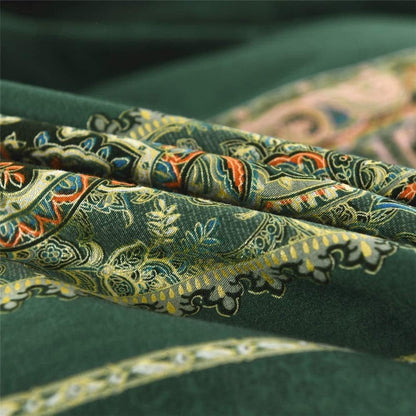 ABREEZE Bohemian Vintage Full Size Floral Cotton Bedding Set 3Pcs Duvet Cover Set Boho Green Paisley 100% Egyptian Brushed Cotton Reversible Home Bedding Collection