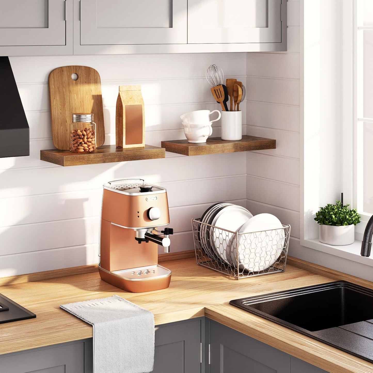 HOOBRO Floating Shelves for Wall, Wall Mounted Shelf Set of 2, 15.7" Hanging Shelf with Invisible Brackets, for Wall in Bathroom, Bedroom, Toilet, Kitchen, Living Room, Office, Rustic Brown BF40BJ01