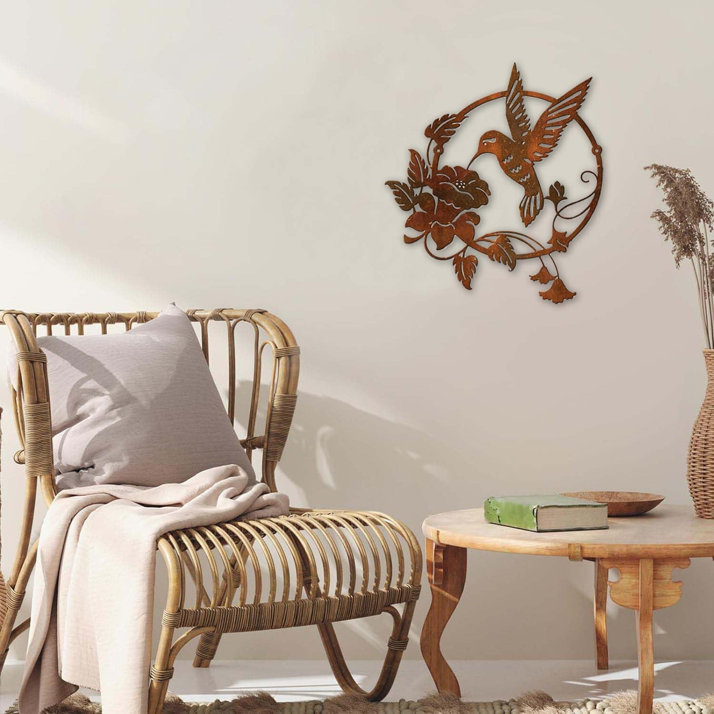 Zoihet Round Metal Bird Wall Art Decor - Hummingbird Wall Art Silhouette for your patio, garden, and fence Art Decor, Bird Wall Silhouette Indoor and Outdoor Hanging (Brown)