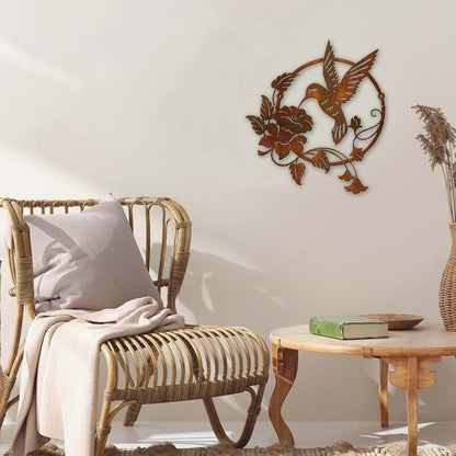 Zoihet Round Metal Bird Wall Art Decor - Hummingbird Wall Art Silhouette for your patio, garden, and fence Art Decor, Bird Wall Silhouette Indoor and Outdoor Hanging (Brown)