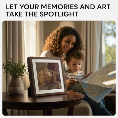 Homeforia 10x10 Picture Frame Brown, High-End Dark Oak 10 x 10 Square Brown Wood Frames with Mat 8 by 8 Photo, 10by10 Wooden Walnut Poster Frame Matted to 8x8 Print, Tempered Glass, Wall Kit, Set of 1