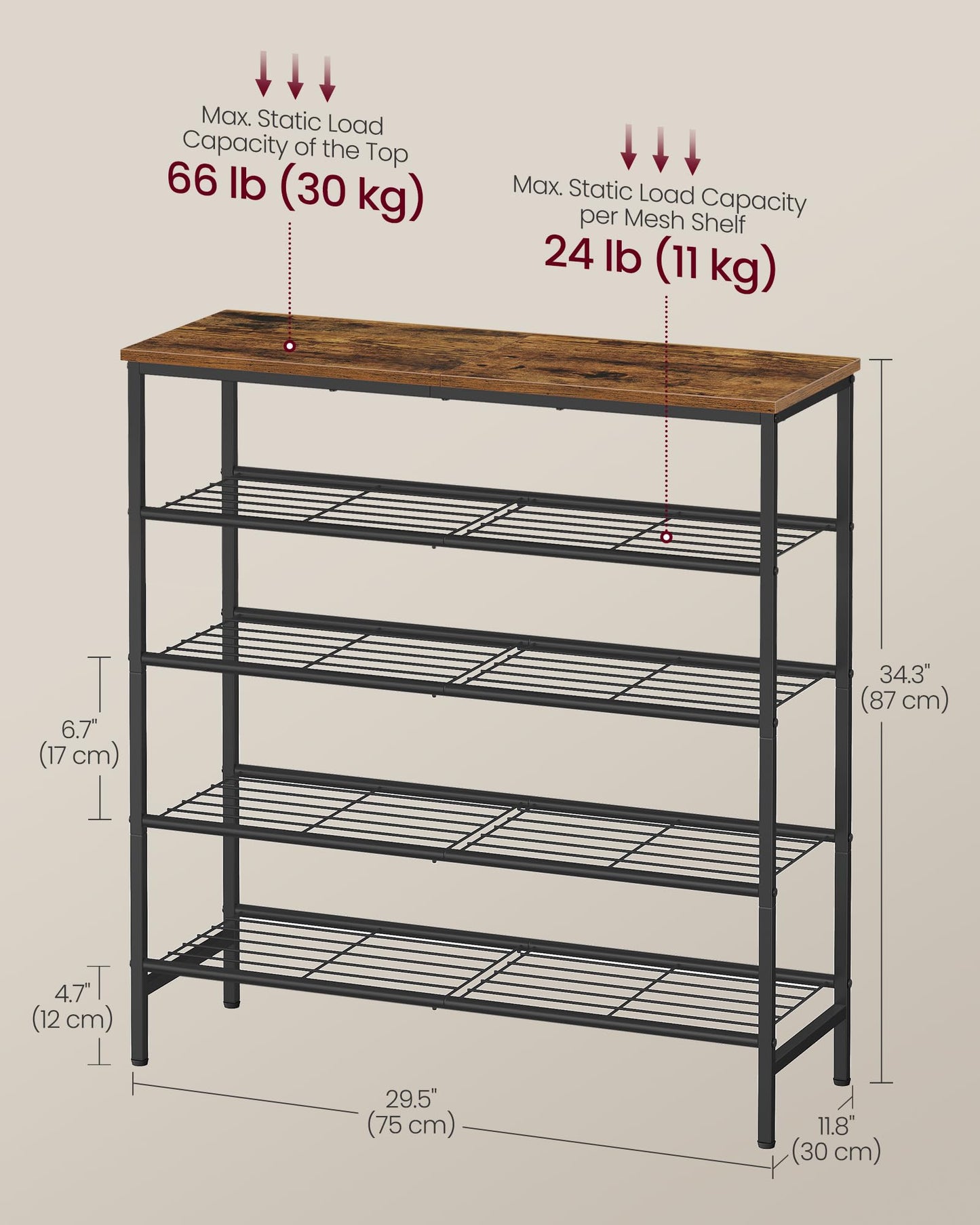 VASAGLE Shoe Rack, Shoe Storage Rack for Closet, Entryway, Living Room, Free Standing Metal