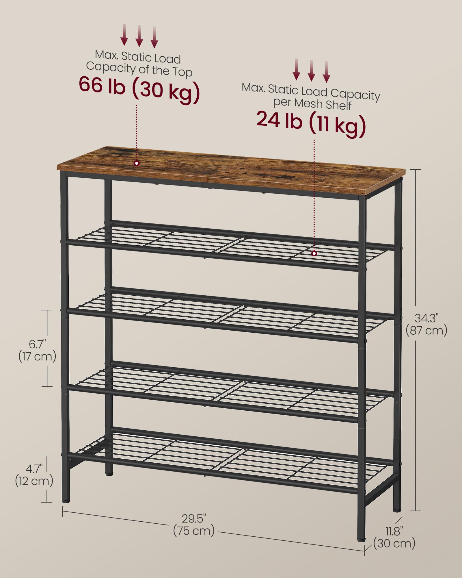VASAGLE Shoe Rack, Shoe Storage Rack for Closet, Entryway, Living Room, Free Standing Metal