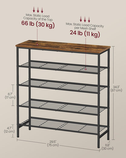 VASAGLE Shoe Rack, Shoe Storage Rack for Closet, Entryway, Living Room, Free Standing Metal