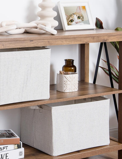 StorageWorks Storage Bins, Fabric Storage Bins for Shelves, Large Storage Baskets with Metal Frame, Closet Baskets and Bins with Handles, Gray and White Stripes, 2-Pack