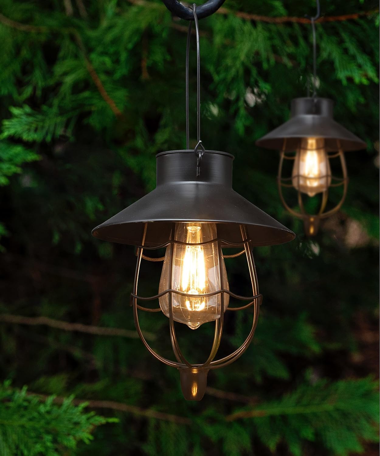 YAKii 2 Pack Solar Lantern Hanging Waterproof Outdoor Metal Solar Lamp with Warm White Light Decorate for Yard Garden Pathway Patio Porch Decor (Black)