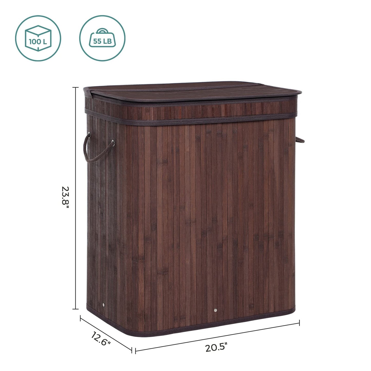 SONGMICS Laundry Hamper with Lid, Bamboo Launry Basket with Handles, Foldable Storage Basket for