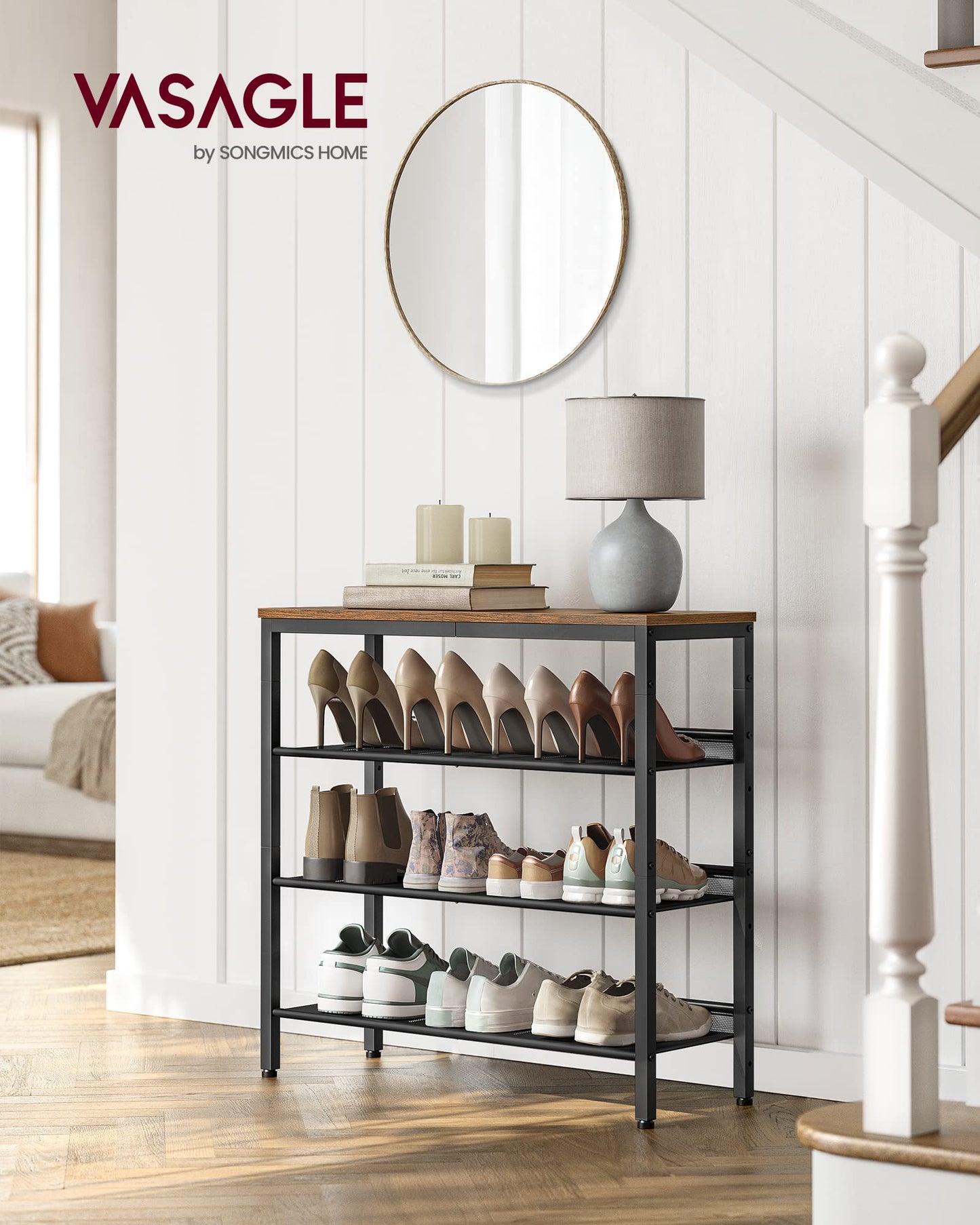 VASAGLE Shoe Rack for Entryway, Freestanding, Adjustable, Industrial