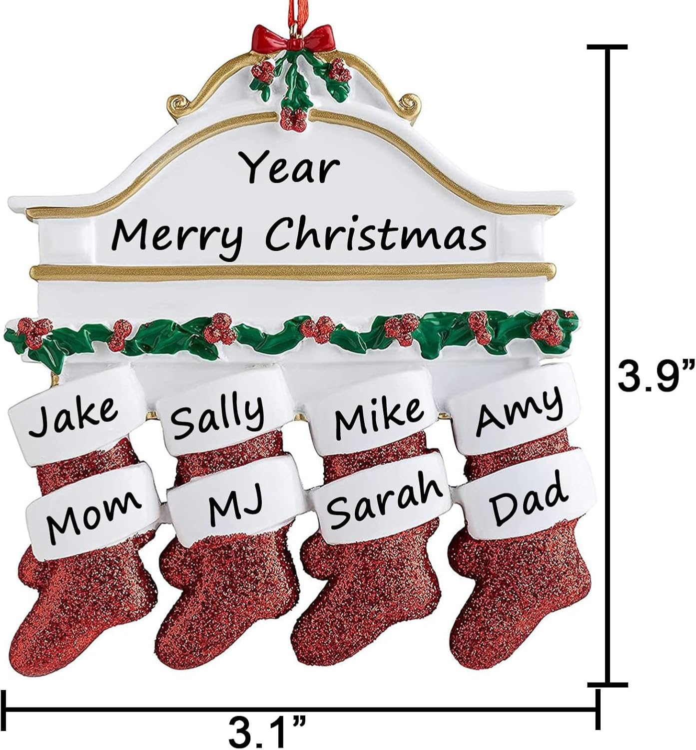 Personalized Christmas Ornaments 2025 Family of 2/3/4/5/6/7/8 Custom Christmas Stocking Ornament with Names Customized Ornaments for Xmas Tree,Family of 8
