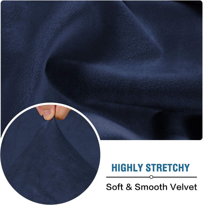 H.VERSAILTEX Velvet Stretch Couch Cushion Cover Plush Cushion Slipcover for Chair Loveseat Sofa Cushion Furniture Protector Seat Cushion Sofa Cover (3 Piece XL Sofa Cushion Covers, Navy)