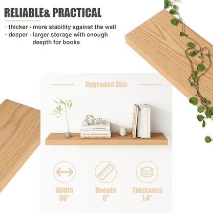 Floating Shelves for Wall, USA-Sourced Oak Wood 36 Inch Long Wall Shelves Set of 2, Natural Wooden Wall Mounted Picture Ledge Shelf, Nursery Book Storage Shelf Kids Bookshelf, Display Shelf