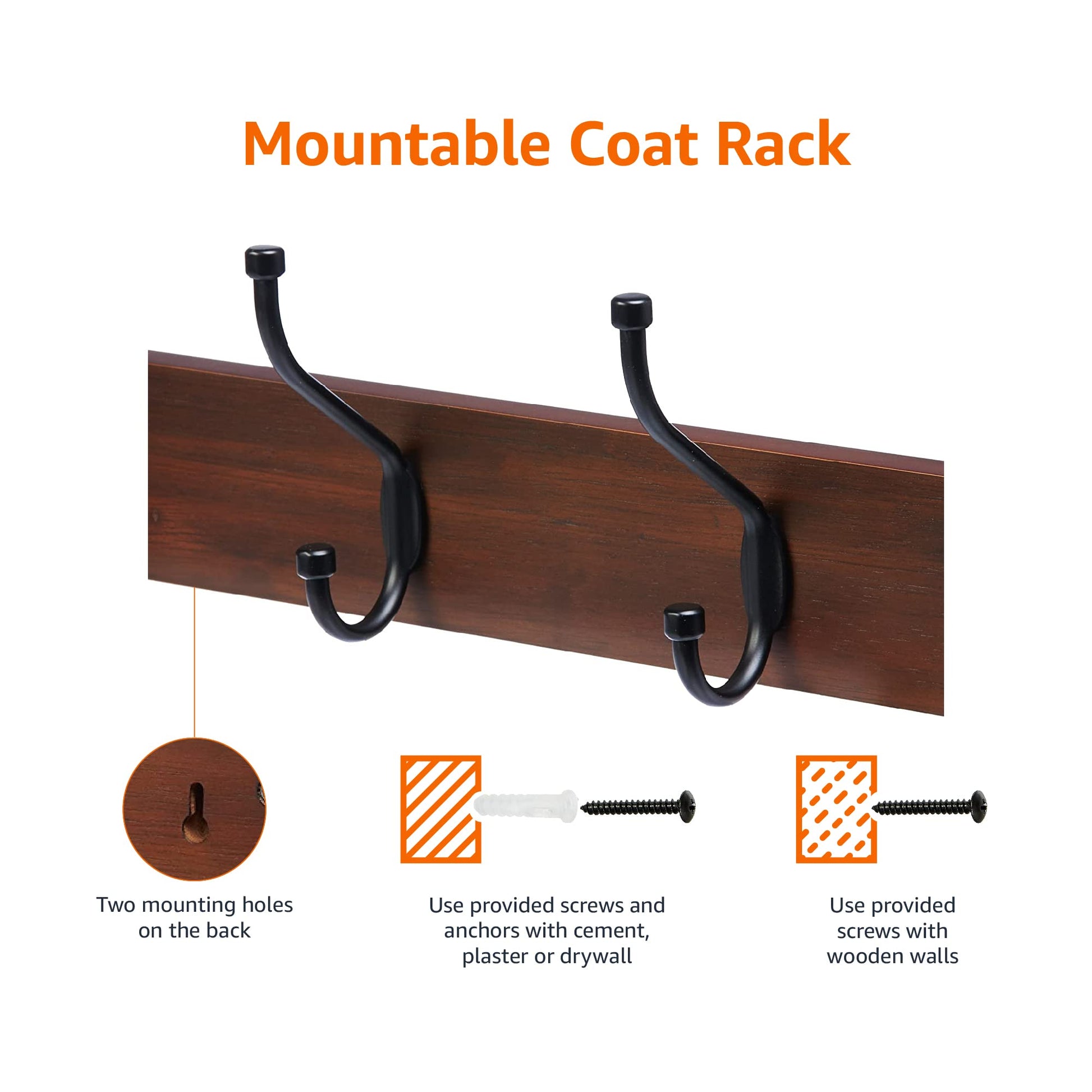 Amazon Basics Rectangular Farmhouse Wall-Mounted Coat Rack for Entryway and Bedroom, Storage