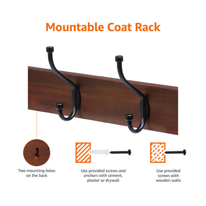 Amazon Basics Rectangular Farmhouse Wall-Mounted Coat Rack for Entryway and Bedroom, Storage