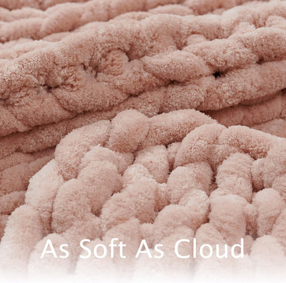Esterra Chunky Knit Throw Blanket Newly Upgraded Heavy Tighter Version, Handmade Chenille Throw Super Soft, Thick Yarn Cable Knit Crochet Throw Blanket for Couch Bed Sofa, 50" x60, Coral Pink