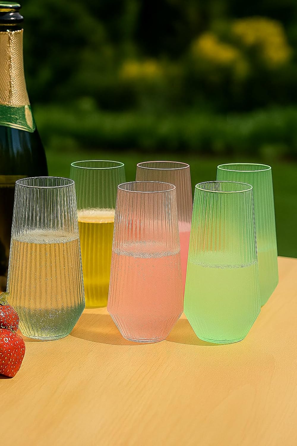 48 Pack Ribbed Ripple Stemless Toasting Glasses, Origami Durable 9 Oz BPA-Free Disposable Plastic Champagne Flutes for Weddings, Bars, Events, and Celebrations (48, Ribbed Color Collection)
