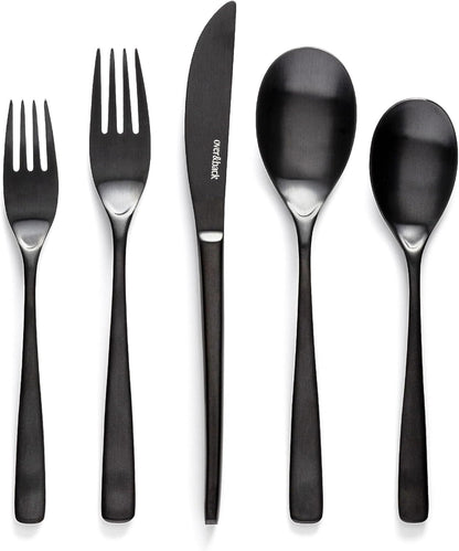 over&back 20pc Curved Flatware Cutlery Set - Comes with 4 Dinner Forks, 4 Salad Forks, 4 Dinner Knives, 4 Dinner Spoons, and 4 Teaspoons - 18/8 Stainless Steel - Dishwasher-Safe - Matte Black