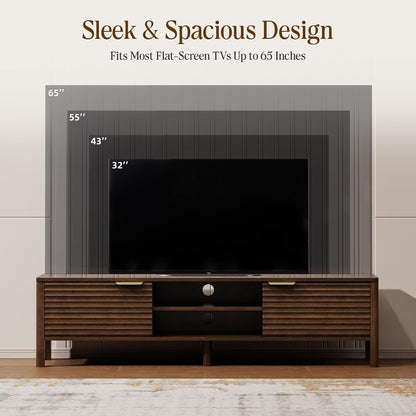 TV Stand for Living Room - up to 65 Inch TVs Mid Century Modern Entertainment Center with Storage and Adjustable Shelves, Media Console Table Walnut 59"