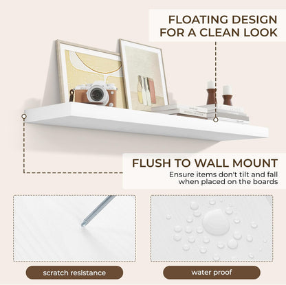 RICHFOCUS 48Inch Floating Shelves for Wall 2 Pack Shelves for Bedroom|Kitchen|Bathroom Wall Mounted Rustic Wood Floating Shelf with Invisible Brackets for Books|Storage|Decor, White