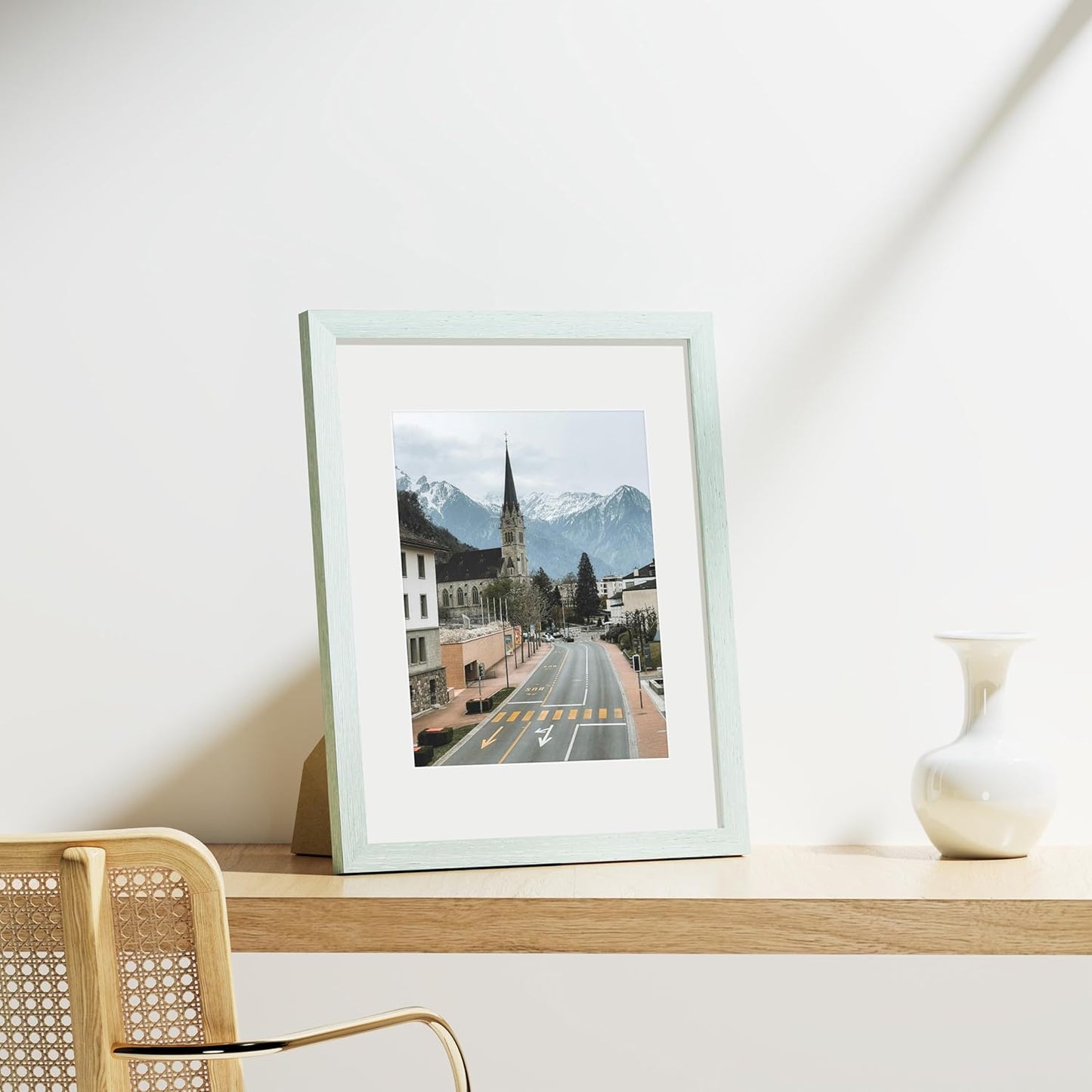 Vittanly 11x14 Picture Frames Set of 9, Shatter Resistant Plexiglass, Display 8x10 Pictures with Mat or 11x14 without Mat, Photo Frames for Wall or Tabletop, Engineered Wood, Vintage Green