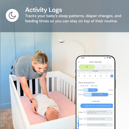 Luna 2.4GHz WiFi Baby Camera Monitor & Floor Stand, Sensor-Free Infant Breathing Monitor, Smart AI Monitoring, Sleep Tracker, Crying Detection, Night Vision, 2-Way Audio, Newborn Essentials