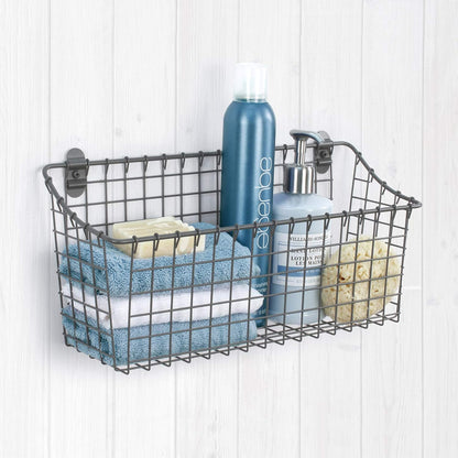 Spectrum Extra Large Wire Wall Mount Storage Basket Industrial Gray, Vintage Wire Basket Wall Mount