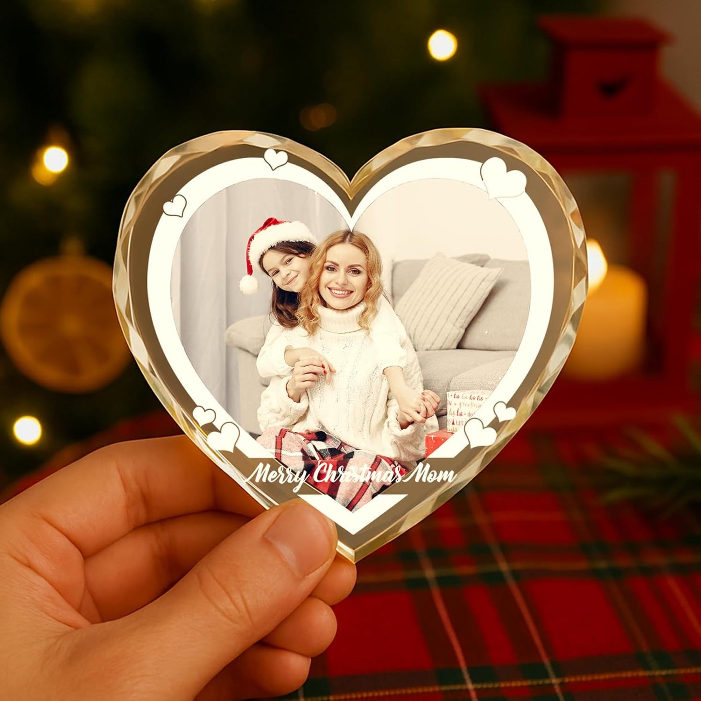 Personalized Photo Crystal Ornament 2025, Custom Engraved Heart Pendant Keepsake Wedding Gift for Couples