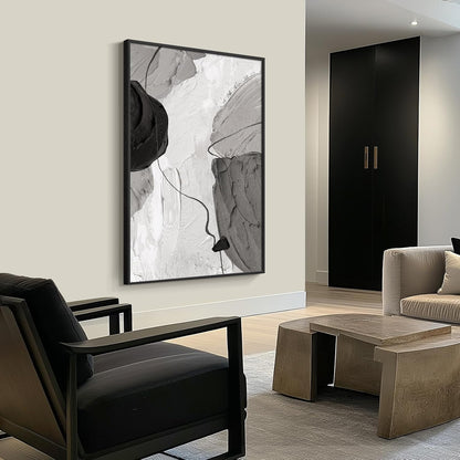 Large Framed Black and White Modern Abstract Vertical Wall Art for Living Room, Canvas Prints Paintings Artwork for Walls, Minimalist Gray Pictures for Hallway Stair Office Wall Decor 40x60 In
