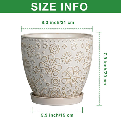 Ceramic Planter 8 Inch Plant Pot with Drainage Hole and Saucer Ceramic Pots for Indoor Plants Outdoor Large Flower Pot for Home Decor White