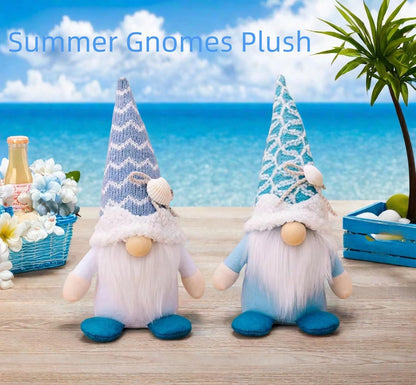Summer Gnomes Decorations, Beach Gnomes Plush Decor for Home Ocean Day Gnome Tiered Tray Decor Handmade Tomte Swedish Nisse Scandinavian Elf Dwarf,Birthday Gnome Gifts, Blue