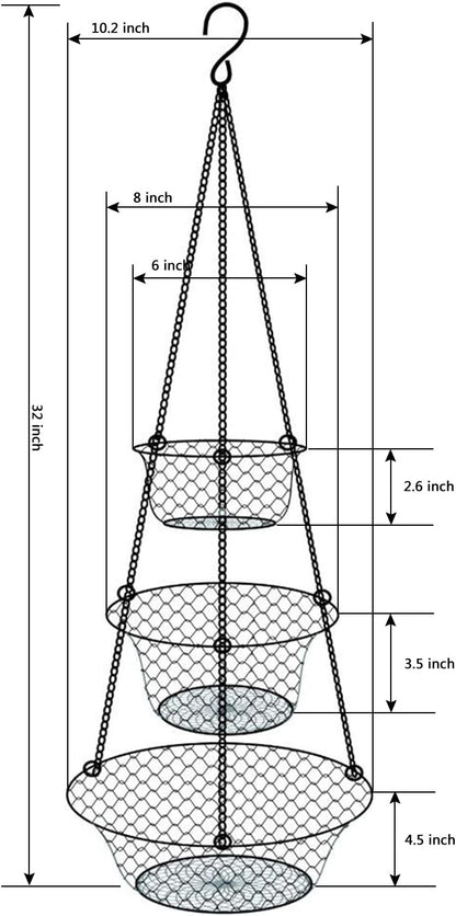 malmo 3-Tier Wire Fruit Hanging Basket, Vegetable Kitchen Storage Basket, Iron Wire Black (Basket2024)