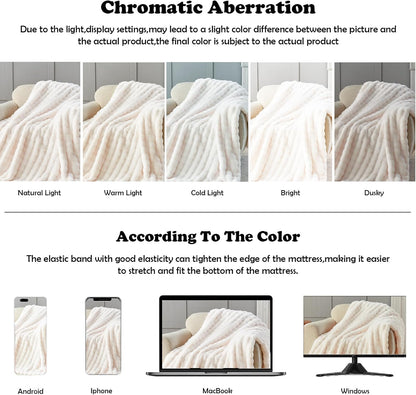 NEWCOSPLAY Faux Fur Twin Blanket Ivory Bubble Blanket Thick Warm Soft for Couch Sofa Bed 550GSM (Ivory, Twin(60"x80"))
