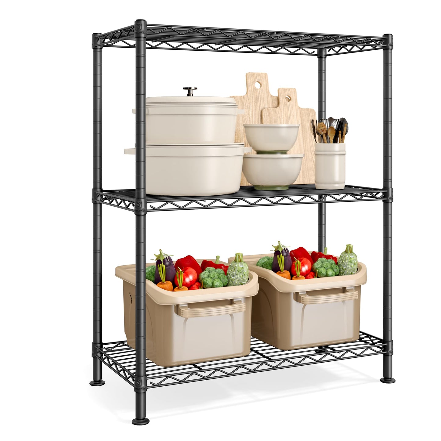 SONGMICS Storage Shelf, Metal Wire Shelving Unit, Adjustable Shelves, for Garage, Bedroom, Living