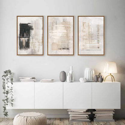 HPINUB Modern Abstract Canvas Wall Art, Set of 3 Framed Art Prints, Black and White Large Wall Painting, 16x24inch Neutral Minimalist Wall Decor for Living Room, Bedroom, Dining Room, Office, Bathroom
