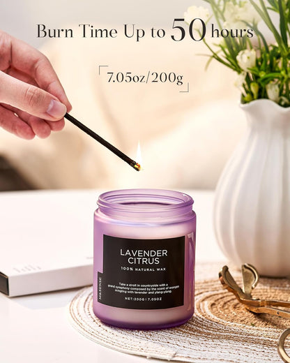 M&SENSE Lavender Citrus Scented Candle, Natural Soy Wax for Home Scented, Stress Relief 7.05oz 50H Burn Time Aromatherapy Candle Gift for Mom Friends Teacher & Spa Bath Yoga