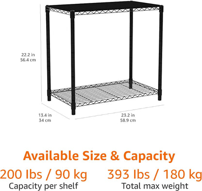 Amazon Basics 2-Shelf Stackable Storage, 13.3" D x 23.2" W x 22.2" H, Black