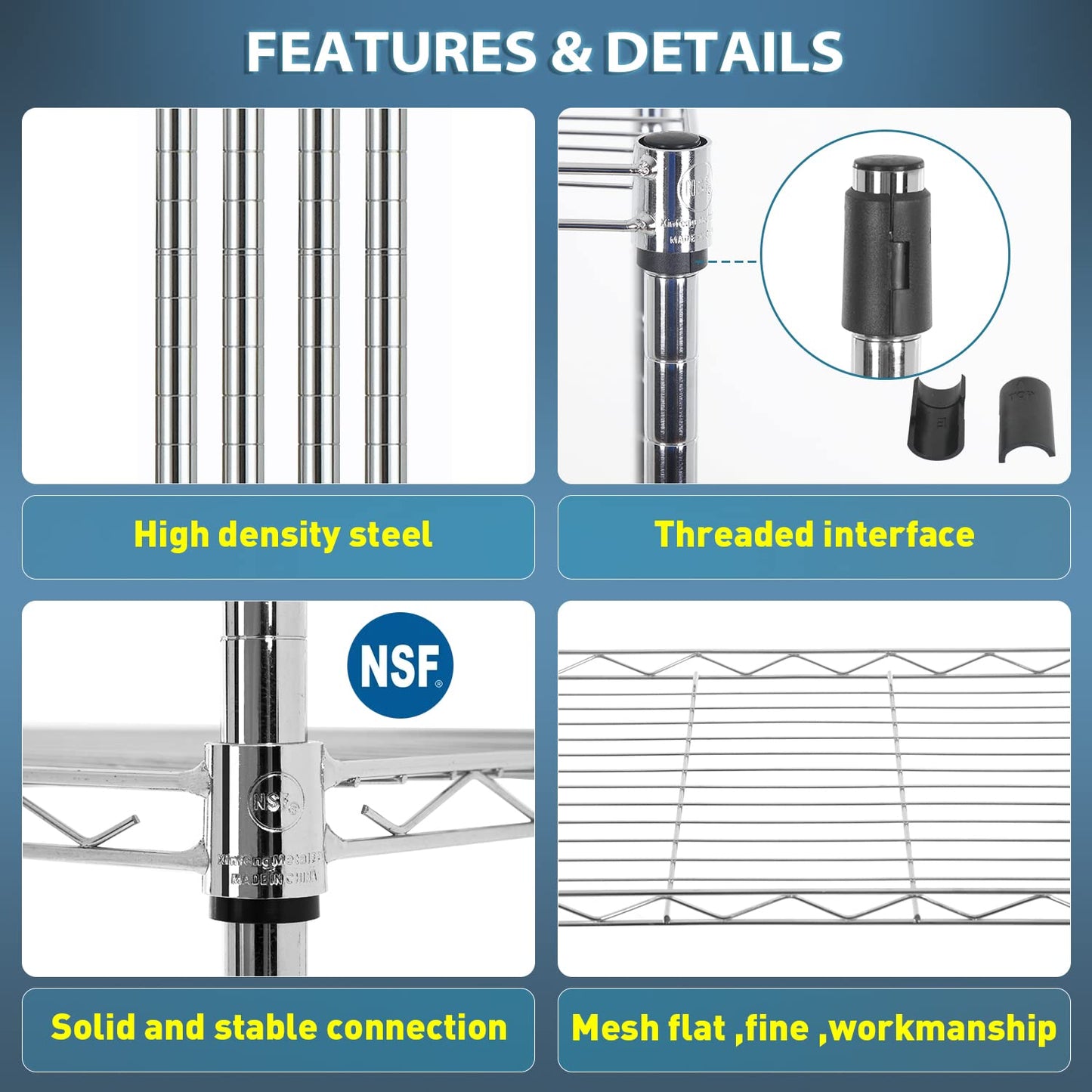 BestOffice Adjustable NSF-Certified Metal Shelf Wire Shelving Unit Storage for Small Places